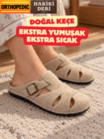 Doğal Keçeli Ortopedik Hakiki Deri Kışlık Ev Terliği Tokalı Mekval dikişli 9 Dokunuş