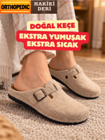Doğal Keçeli Ortopedik Hakiki Deri Kışlık Ev Terliği Tokalı Mekval dikişli 9 Dokunuş
