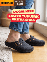 Doğal Keçeli Ortopedik Hakiki Deri Kışlık Ev Terliği Tokalı Mekval dikişli 9 Dokunuş