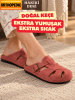 Doğal Keçeli Ortopedik Hakiki Deri Kışlık Ev Terliği Tokalı Mekval dikişli 9 Dokunuş