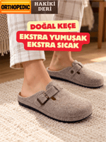 Doğal Keçeli Ortopedik Hakiki Deri Kışlık Ev Terliği Tokalı Mekval dikişli 9 Dokunuş