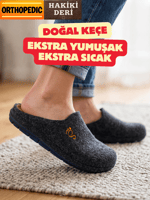 Doğal Keçeli Ortopedik Hakiki Deri Kışlık Ev Terliği Mekval dikişli 9 Dokunuş