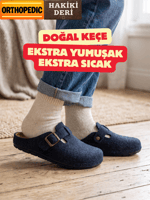 Doğal Keçeli Ortopedik Hakiki Deri Kışlık Ev Terliği Tokalı Mekval dikişli 9 Dokunuş