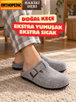 Doğal Keçeli Ortopedik Hakiki Deri Kışlık Ev Terliği Tokalı Mekval dikişli 9 Dokunuş
