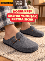 Doğal Keçeli Ortopedik Hakiki Deri Kışlık Ev Terliği Tokalı Mekval dikişli 9 Dokunuş