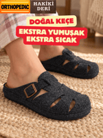 Doğal Keçeli Ortopedik Hakiki Deri Kışlık Ev Terliği Tokalı Mekval dikişli 9 Dokunuş