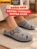 Doğal Keçeli Ortopedik Hakiki Deri Kışlık Ev Terliği Tokalı Mekval dikişli 9 Dokunuş