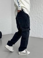 Antrasit Şerit Kargo Cep Baggy Pantolon