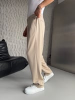 BEJ PİLELİ BAGGY KUMAŞ PANTOLON