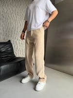 BEJ REGULAR KALIP KADİFE PANTOLON