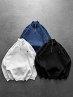 BEYAZ YARIM FERMUARLI POLO SWEAT