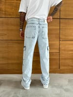 Buz Mavi Çift Kargo Cep Baggy Pantolon