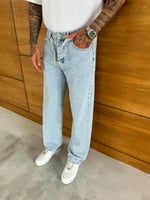 Buz Mavi Çizgi Baggy Pantolon