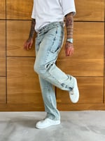 Buz Mavi Fermuarlı Baggy Pantolon
