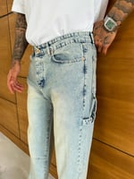 Buz Mavi Fermuarlı Baggy Pantolon