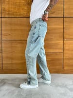 Buz Mavi Fermuarlı Baggy Pantolon