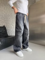 FÜME BELİ LASTİKLİ KARGO CEPLİ BAGGY PANTOLON