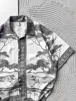 FÜME DOĞA BASKILI OVERSİZE GÖMLEK