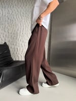 KAHVE FİTİLLİ KUMAŞ BAGGY PANTOLON