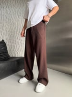 KAHVE FİTİLLİ KUMAŞ BAGGY PANTOLON