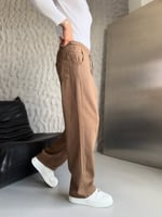 KAHVE GABARDİN KUMAŞ BAGGY PANTOLON