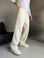 KREM GABARDİN KUMAŞ BAGGY PANTOLON