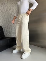 KREM GABARDİN KUMAŞ BAGGY PANTOLON