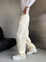 KREM GABARDİN KUMAŞ BAGGY PANTOLON