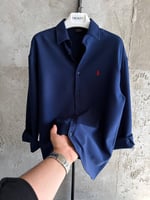 LACİVERT POLO KETEN GÖMLEK