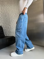 MAVİ BELİ LASTİKLİ KARGO CEPLİ BAGGY PANTOLON
