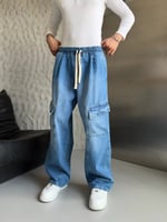 MAVİ BELİ LASTİKLİ KARGO CEPLİ BAGGY PANTOLON
