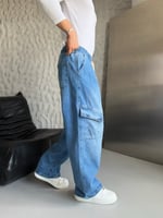 MAVİ BELİ LASTİKLİ KARGO CEPLİ BAGGY PANTOLON
