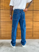 Mavi Çift Kargo Cep Baggy Pantolon