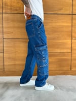 Mavi Çift Kargo Cep Baggy Pantolon