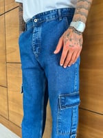 Mavi Çift Kargo Cep Baggy Pantolon
