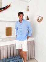 MAVİ OVERSİZE KETEN GÖMLEK