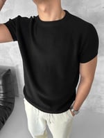 Siyah Bisiklet Yaka Triko Tshirt
