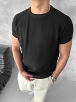 Siyah Bisiklet Yaka Triko Tshirt