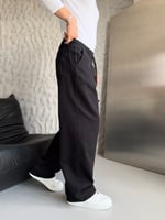 SİYAH GABARDİN KUMAŞ BAGGY PANTOLON