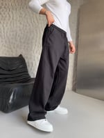 SİYAH GABARDİN KUMAŞ BAGGY PANTOLON