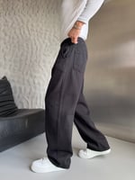 SİYAH GABARDİN KUMAŞ BAGGY PANTOLON