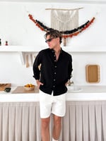 SİYAH OVERSİZE KETEN GÖMLEK