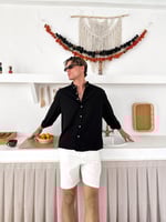 SİYAH OVERSİZE KETEN GÖMLEK