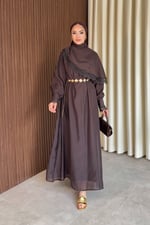 Lace Elbise - Kahverengi