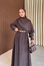 Lace Elbise - Kahverengi