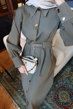 Mina Denim Elbise - Haki