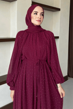 Monica Şifon Elbise - Bordo