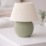 Modern Ribbed Masa Abajuru | Tek Renk Minimal Tasarım (Sage Green)
