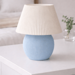 Modern Ribbed Masa Abajuru | Tek Renk Minimal Tasarım (Soft Pastel Mavi)