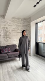 Balıkçı yaka ikili takım Antrasit